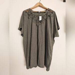 NWT Sage Green, dolman sleeve, lace front tee
